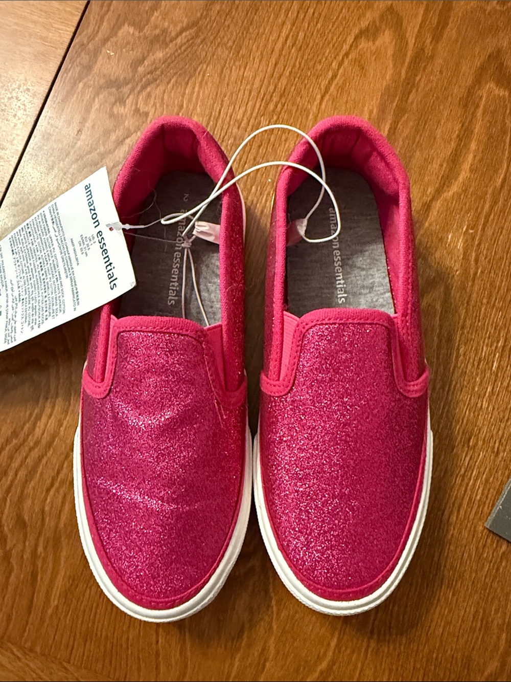 Amazon Essentials Kids' Hot Pink Glitter Slip-On Sneakers